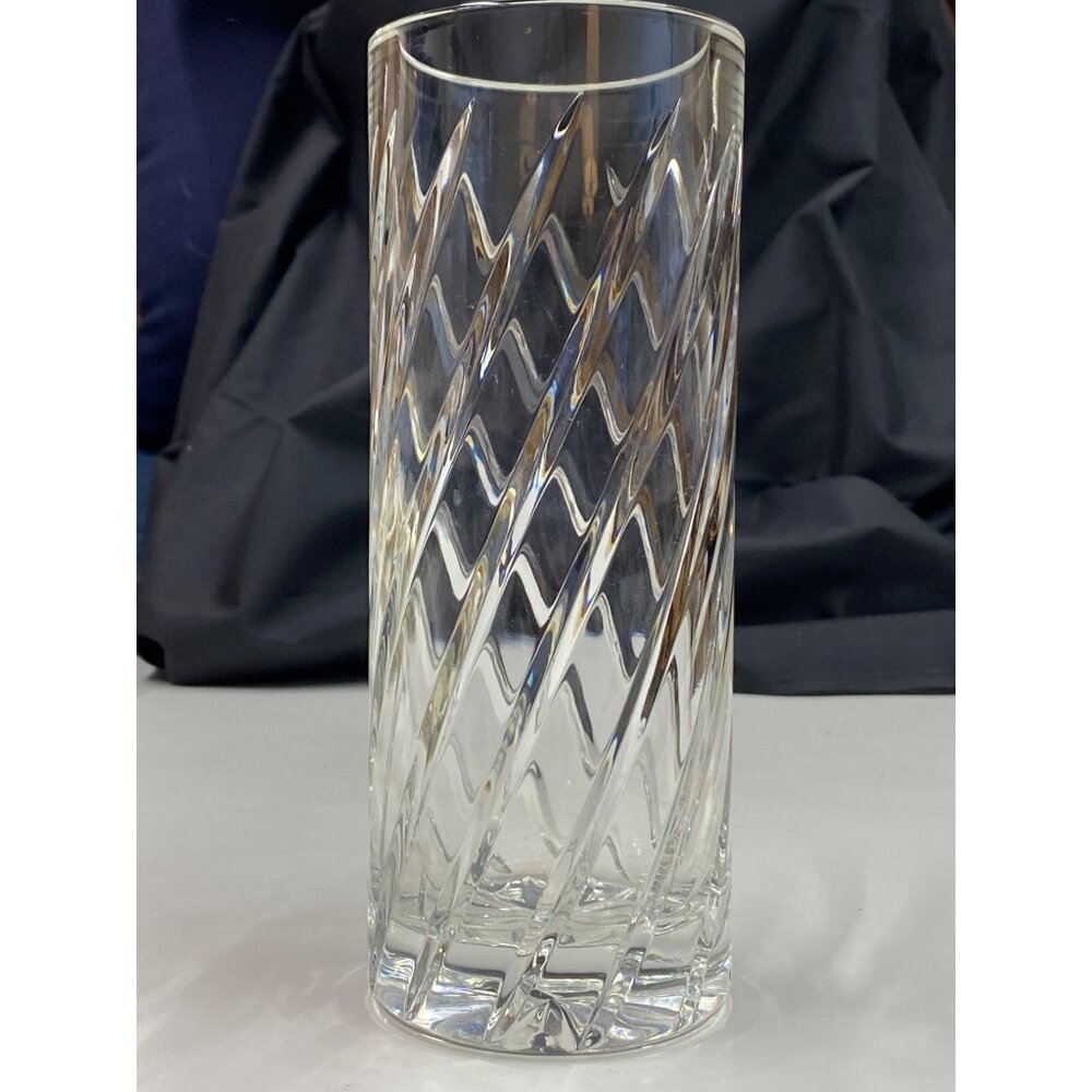 Vintage Crystal Clear Cut Glass Flower Vase Swirl Design Starburst Base Heavy
